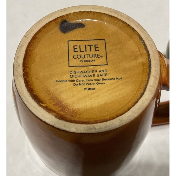 OWL COFFEE TEA CUP MUG LOT OF 2 ORANGE TAN CERAMIC BY ELITE COUTURE 4.5" - Picture 6 of 6